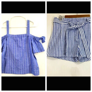 Set of Top and Shorts Love Tree Blue Stripes Size Large